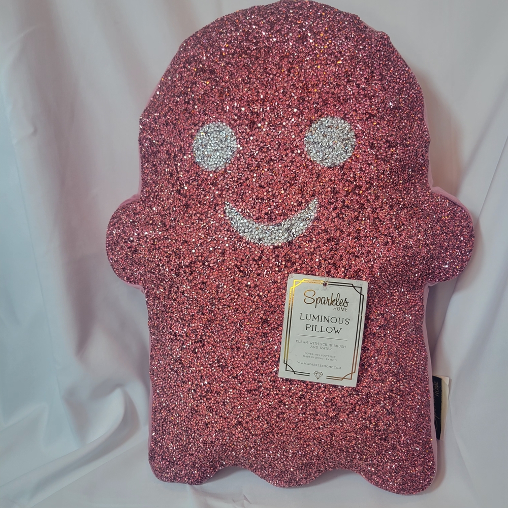 2 Sparkles Friendly Ghost Shaped Pink Rhinestone Pillow Set Halloween - Picture 11 of 15